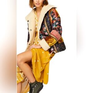 Free People Out with a Bang embroidered Oriental mixed print Jacket Coat